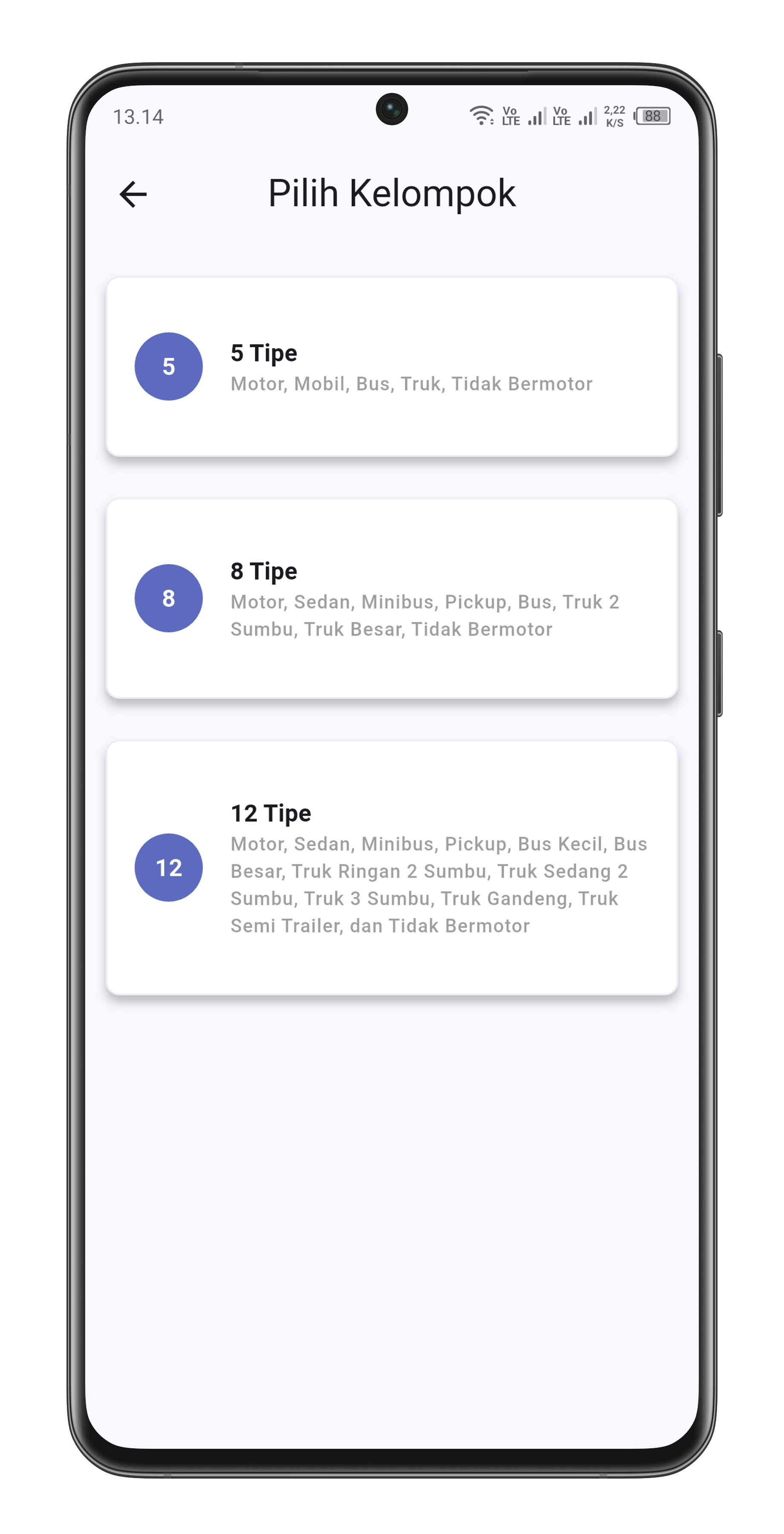 Choose type screen from Hitor: Traffic Counter & Records App